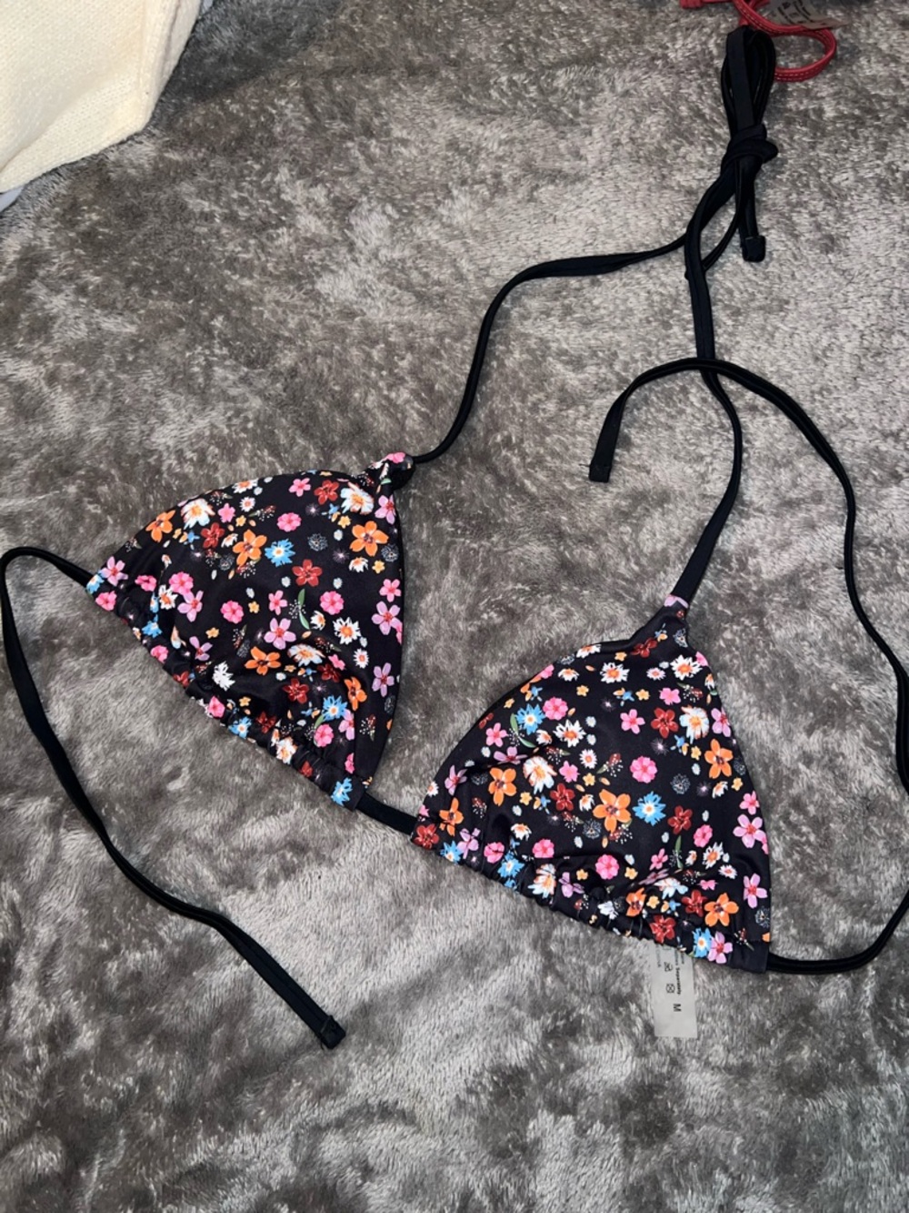 Floral Triangle Bikini Top - Black/Pink Floral